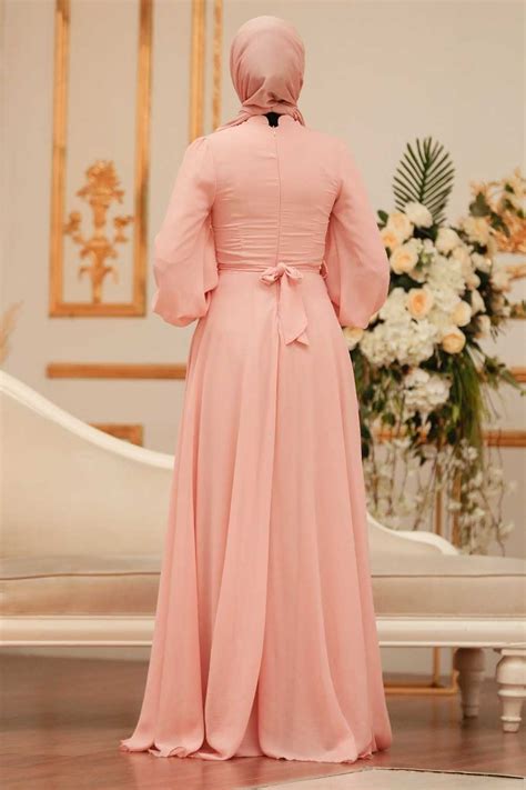 Neva Style Plus Size Salmon Pink Hijab Engagement Dress 5470smn