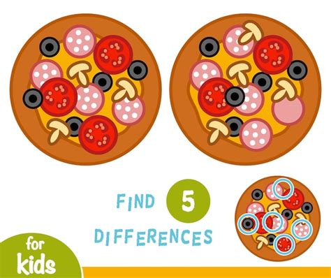 Encontre diferenças jogo educativo para crianças pizza Vetor Premium