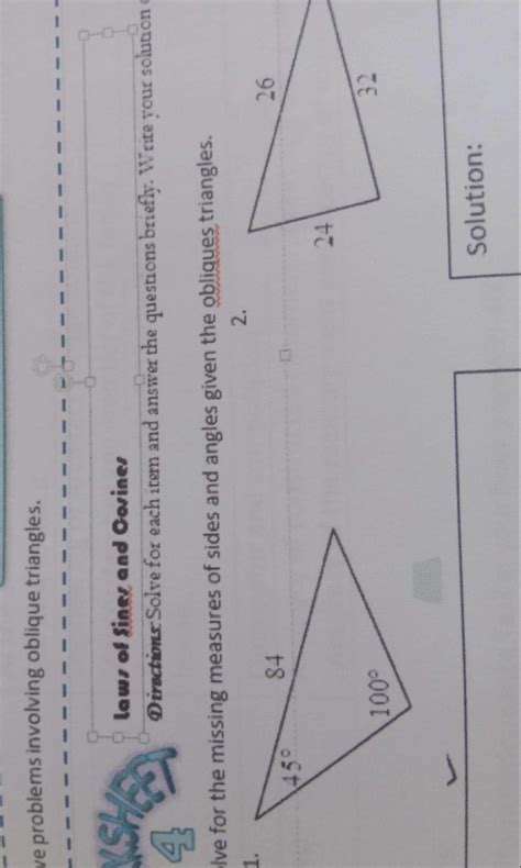 Solve For The Missing Measures Of Sides And Angles Given The Obliques