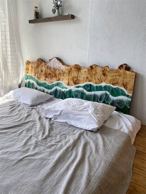 Custom Made Epoxy Resin And Wood Headboard Live Edge Resin Etsy