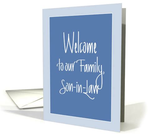 Hand Lettered Welcome to our Family for Son-in-Law, Blue & Border card