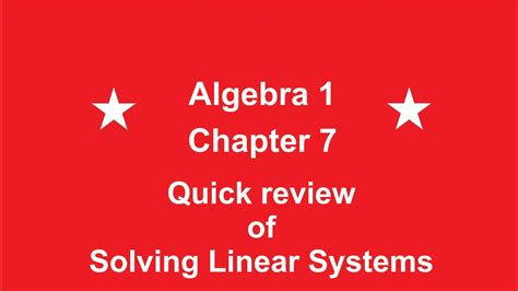 Algebra 1 Chapter 7 Quick Review Of Solving Linear Systems By Rick