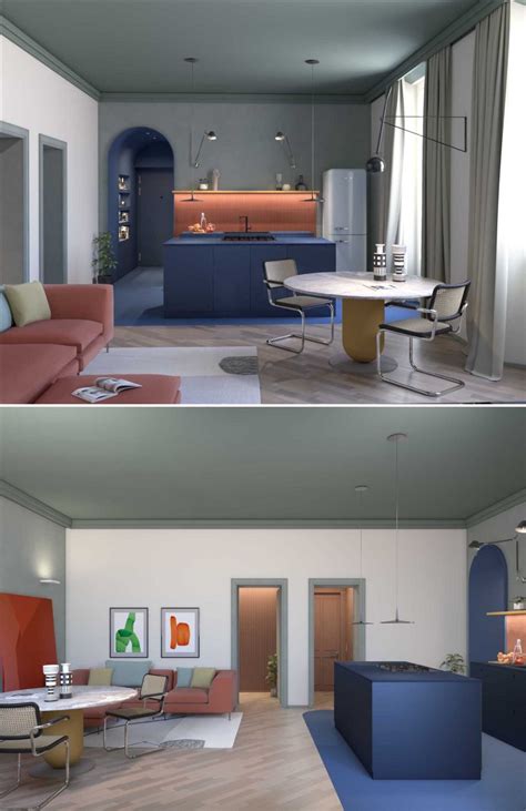 Before & After - A Remodeled Apartment Interior Uses Bold Colors In Its ...