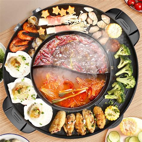 In Electric Hot Pot Grill Cooker With Dual Temperature Control