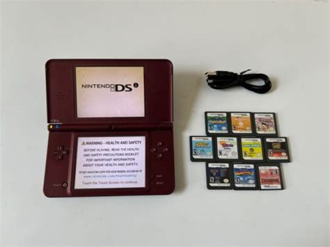 Nintendo DSi XL Burgundy Console Bundle W USB Charger 10 Games Fully