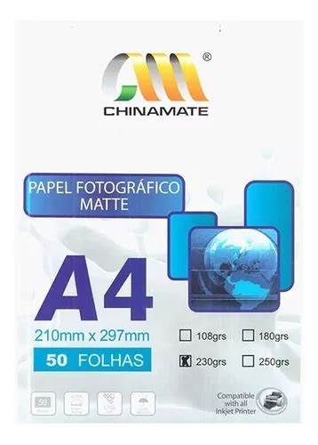 Papel Fotográfico A4 Matte Fosco 230g 50 Folhas Parcelamento sem juros