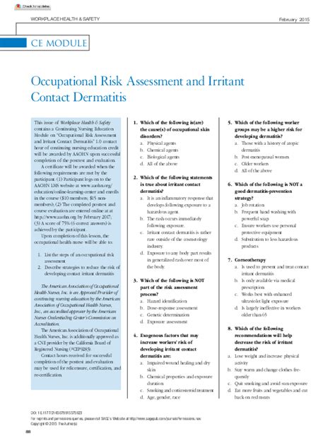 Pdf Occupational Risk Assessment And Irritant Contact Dermatitis