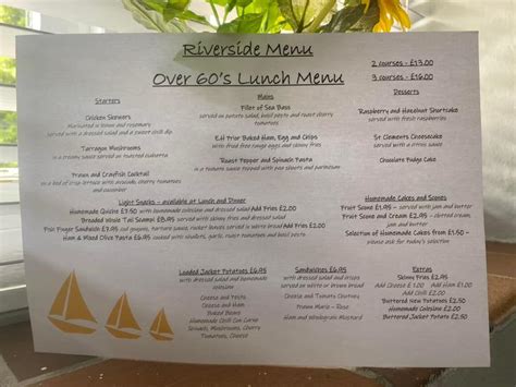 Menu At Riverside Restaurant Kings Lynn