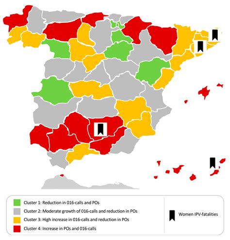 Distribution of Spanish provinces by cluster according to the ...