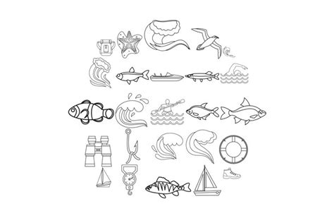 Fishery Icons Set Outline Style 506536 Icons Design Bundles