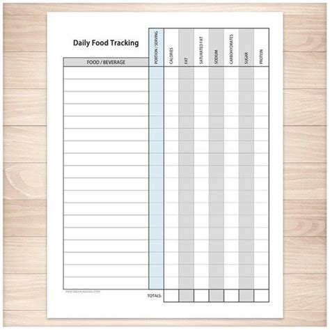 Printable Food Tracking Sheet Healthy Eating Daily Calorie Fat Saturated Fat Sodium