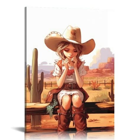 Gotuvs Western Cowboy Canvas Wall Art Watercolor Cowboy Hats Cactus