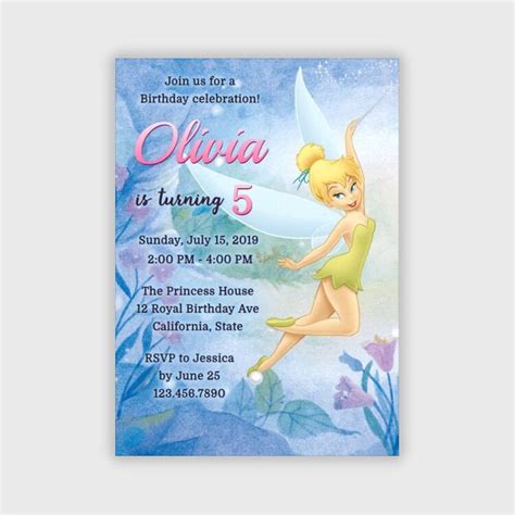 A Birthday Party With A Tinkerbell Fairy On The Front And Back Of It