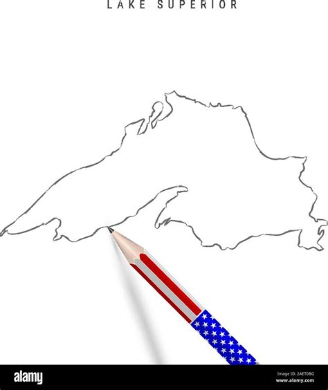 Lake Superior Vector Map Pencil Sketch Lake Superior Outline Contour