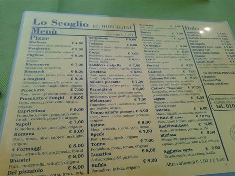 Menu Da Ristorante Pizzeria Lo Scoglio Cogoleto Salita Della Costa