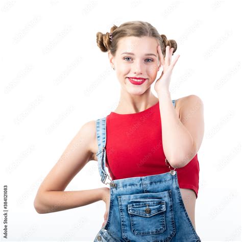 Pretty Funny Happy Teen Girl Portrait Over White Background Beautiful