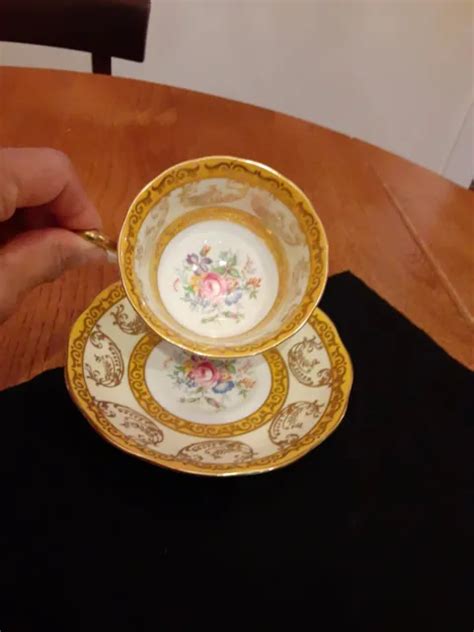 ROYAL ALBERT BONE China Yellow GoldLace Floral Tea Cup Set 70 51