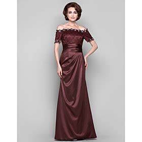 Sheath Column Off The Shoulder Floor Length Stretch Satin Evening Dress