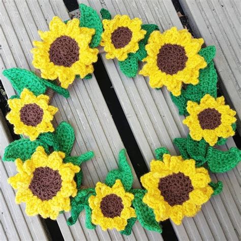 Crochet Sunflower Wreath Artificial Flower Wreath Crochet Home Decor