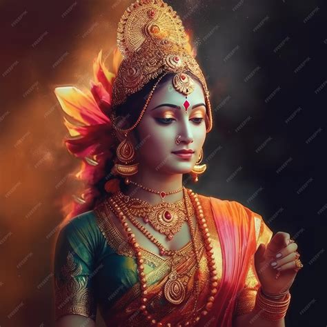 Premium Photo Maha Lakshmi Images Download Mah Laxmi Goddess On Lotus Images Generative Ai