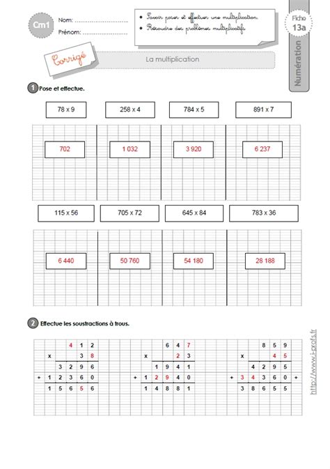 CM1 EXERCICES La Multiplication Des Nombres Entiers