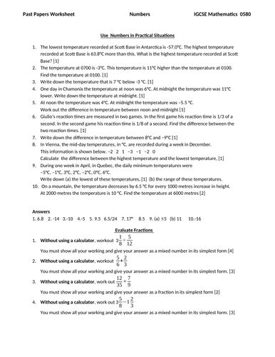 Cambridge Igcse Mathematics 0580 Topic Wise Past Paper Worksheets With Answers Ms Word