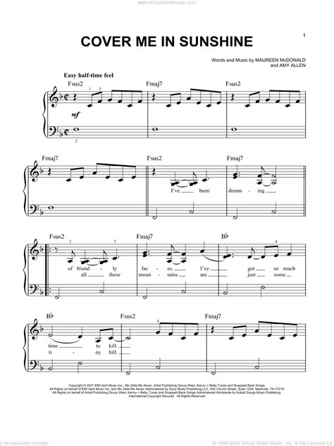 P Nk And Willow Sage Hart Cover Me In Sunshine Sheet Music For Piano Solo