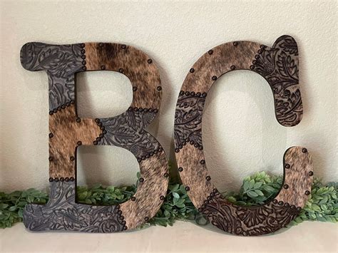 Custom In Leather And Cowhide Wood Letters Etsy