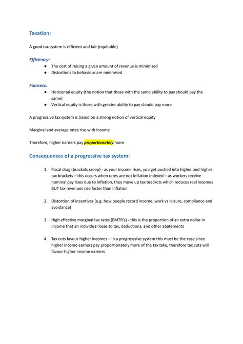 Week 12 Lecture 2 Notes Taxation A Good Tax System Is Efficient And