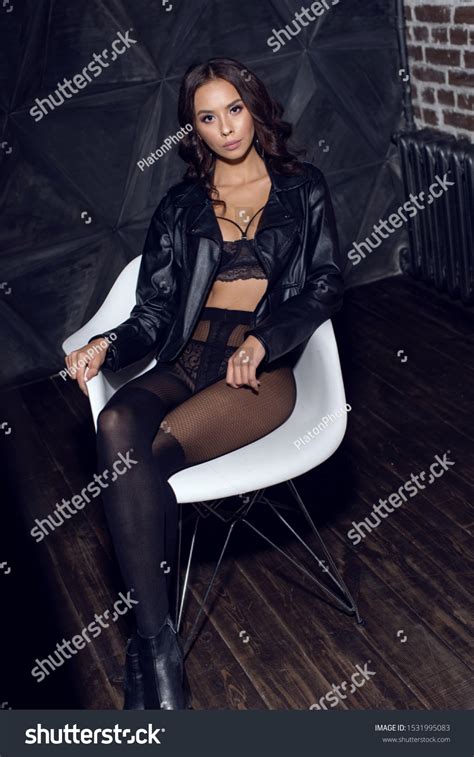 Sexy Brunette Black Leather Jacket Beautiful Stock Photo Shutterstock