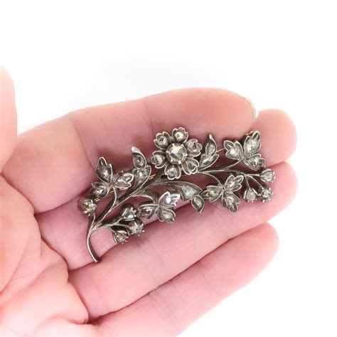 Antique Victorian Rose Cut Diamond Floral Spray Brooch Antique