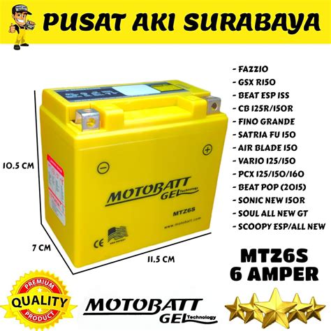 Jual PUSAT AKI TERBAIK MOTOBATT MTZ6S GEL ACCU SEPEDA MOTOR KERING