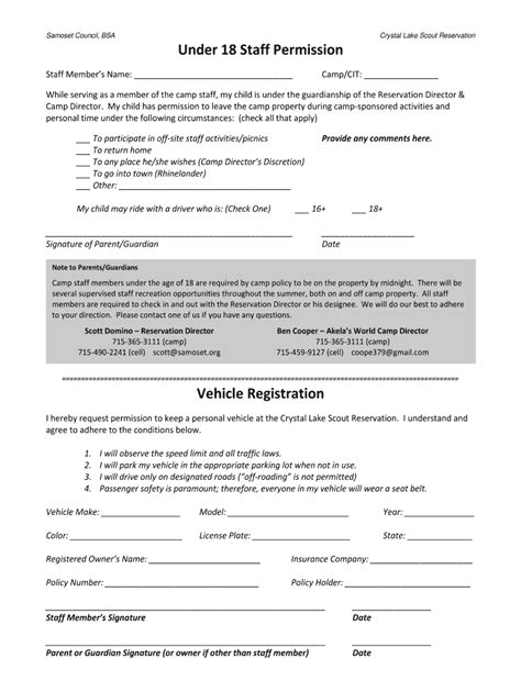 Fillable Online Clsr Samoset Under Staff Permission Vehicle