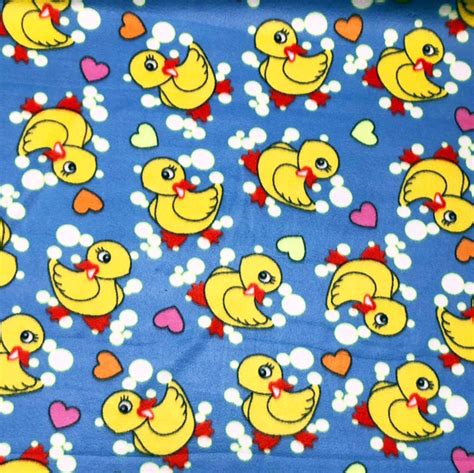 Blue Rubber Ducky Bubbles And Hearts Fleece Fabric Fleece Fabric