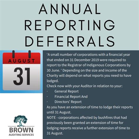 Annual Reporting Deferrals Brown Auditing Services