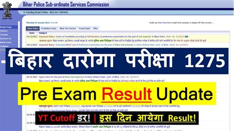 Bihar Daroga Pre Exam Result Update Expected Yt Cutoff