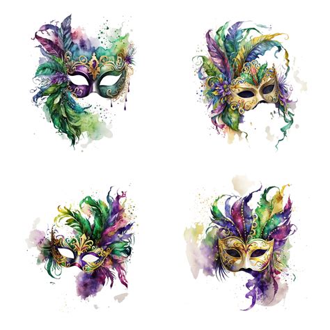 Mardi Gras Clipart, Mardi Gras Mask, Mask Clipart, Watercolor Mardi Gras, Mask Illustration ...