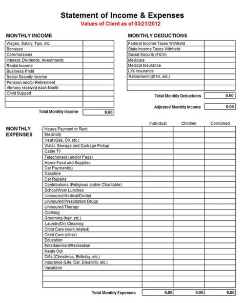 Printable Income and Expense Form — excelxo.com