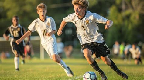 Premium Photo Young Male Soccer Player Dribbling The Ball Past