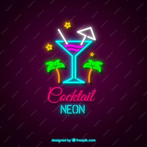 Free Vector Colorful Cocktail Neon Sign