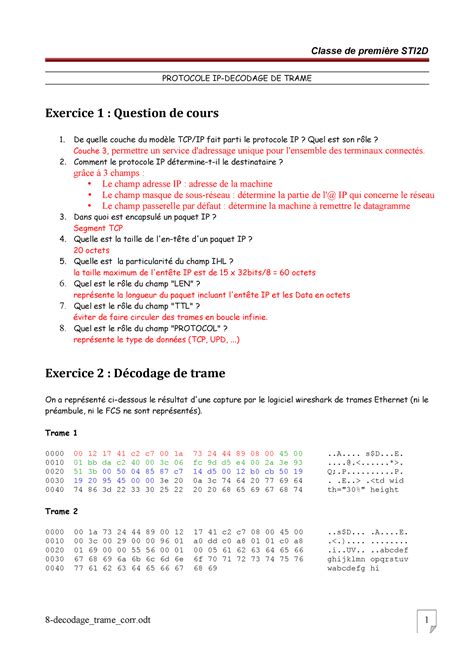 Decodage Trame Corr Classe De Premi Re Sti D Protocole Ip Decodage