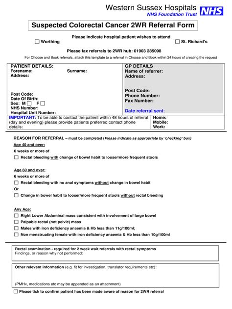 Fillable Online Gp Westernsussexhospitals Nhs Colorectal 2WR Form Feb