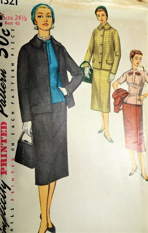 1950s CLASSIC 3 Pc Suit Pattern SIMPLICITY 1321 Boxy Jacket Slim Skirt