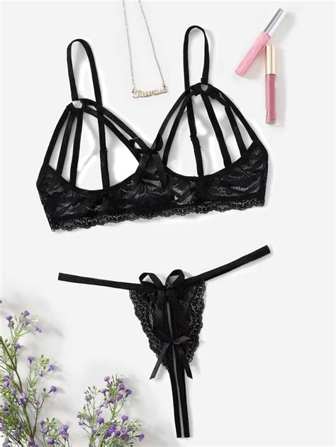 Classic Sexy Cut Out Floral Lace Crotchless Lingerie Set SHEIN USA