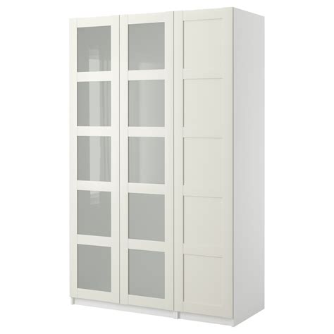 Pax Wardrobe With 3 Doors Whitebergsbo Glasswhite 150x60x236 Cm