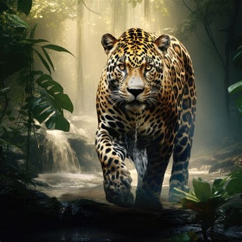 Premium Photo | Jaguar walking in water Panthera onca Natural habitat