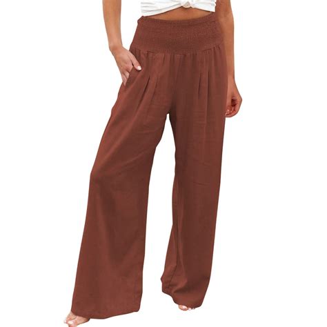 Wilucolt Women S High Waist Wide Leg Palazzo Pants For Smocked Elastic Waist Loose Comfy Casual