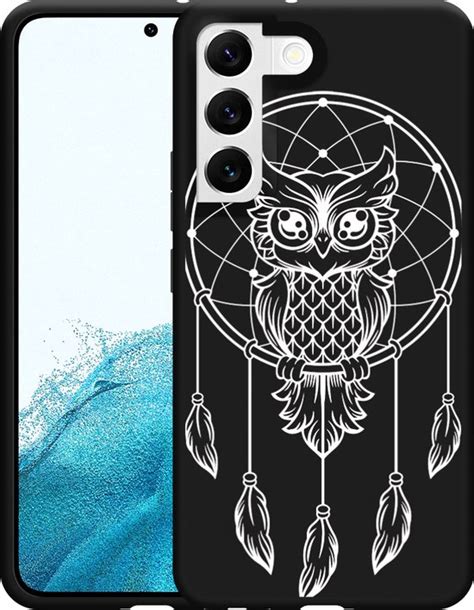 Galaxy S22 Hoesje Zwart Dream Owl Mandala White Designed By Cazy