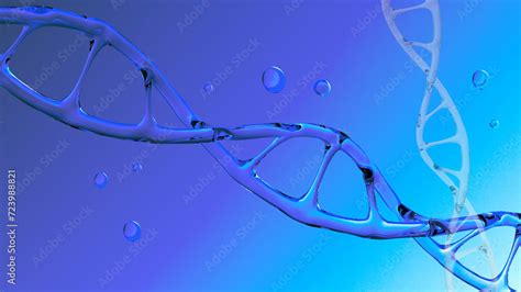 Human Dna Structure With Glass Helix Deoxyribonucleic Acid On Blue