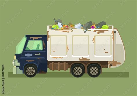 Isolated garbage truck. Vector flat cartoon illustration Stock Vector | Adobe Stock